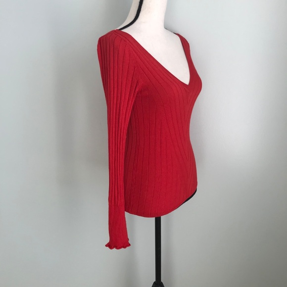 New Topshop Red Double V-Neck Long Sleeve Sweater - Picture 2 of 5